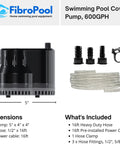 Submersible Pool Cover Pump With 16 Ft Drain Hose For All Pools Spas And Hot Tubs Electric Utility Water Pump, black, compact design