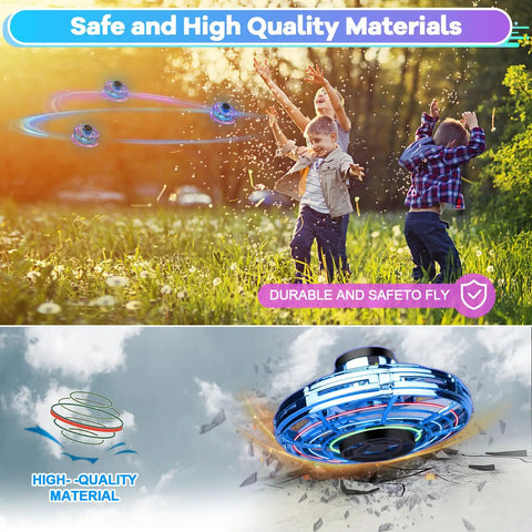 Children playing with Ultra Cool Kids Flying Drone Toy For Indoor Outdoor Fun 2026 Upgrade LED Fidget Spinner Hand Operated Mini Drone.