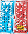 88 Size Thread Checker For Nuts Bolts And Pipe Threads With 6 NPT Sizes From One Sixteenth To Three Quarters Inch Includes 30 Metric Sizes M2x0.4 To M24x3.0 And 30 Standard Threads Quick Fit Gauge For Fast Pro DIY Repairs blue and red metal thread gauge set