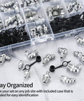 Pro Grade 140 Piece Grease Fittings Kit with assorted zerk fittings and storage case, showcasing various angles and sizes.