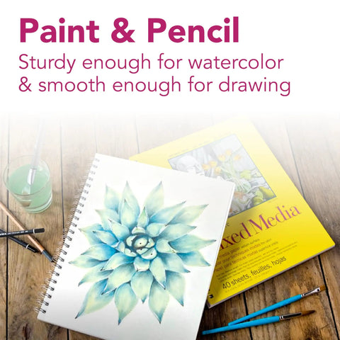 300 Series Mixed Media Paper Pad 11x14 Side Wire Bound 40 Sheets 117lb 190g Artist Paper with watercolor illustration on cover