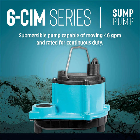 Manual Submersible Sump Pump For Sump Systems And Dewatering, 115 Volt, 1/3 HP, 2750 GPH, No Switch, Blue, Shown in Water