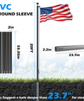 20 Ft Aluminum Flag Pole Kit With Black Ball Topper And 3x5 Embroidered US Flag For Outdoor Yard Garden Home And Commercial Use