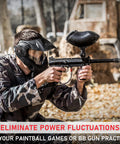 Man in camouflage with mask and paintball gun using Top Shelf 88 Gram CO2 Cartridges For Paintball Guns Pellet Guns BB Guns And Airsoft With M16 x 1.5 Threaded Fitting Delivers Consistent Gas Every Time 2 Pack