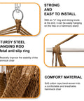 Close-up of Caribbean Style Rope Hammock Chair with 40 Inch Steel Spreader Bar and Anti Slip Rings Soft Spun Cotton Rope