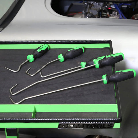 OEMTOOLS 5-piece hose remover set with black/green handles and metal hooks for radiator and heater hoses.