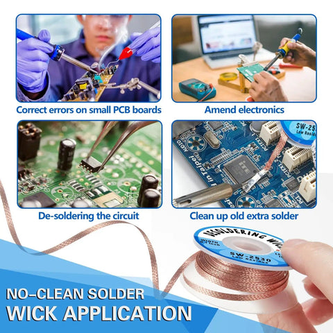 3 Pack Desoldering Wick 2.5mm Wide 3M Long Copper Braided No Clean Solder Remover Wick for easy solder removal on PCB