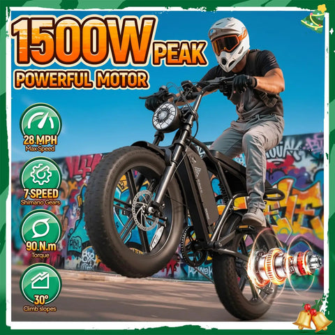 Rider jumps All-Terrain Fat Tire Electric Bike For Adults with 1500W Peak Brushless Motor in graffiti alley