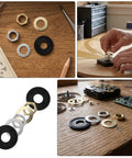 Quartz Clock Nut and Washer DIY Repair Kit 10 Sets With Metal and Rubber Components For Stable Performance, Precise Assembly, And Easy Wall Clock Mechanism Replacement; assorted rings and nuts for clock repair