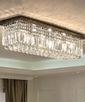 Eight Light Rectangle Crystal Chandelier In Black Finish With Clear K9 Crystals Modern Ceiling Light Fixture For Dining Room
