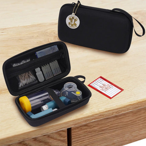 Everyday Travel Case For Asthma Gear Inhaler Spacer Masks Meds And Medical Card with open view showing contents