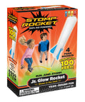 Child holding Glow In The Dark Rocket Launcher Kit For Kids with Four Soft Foam Rockets in colorful packaging.