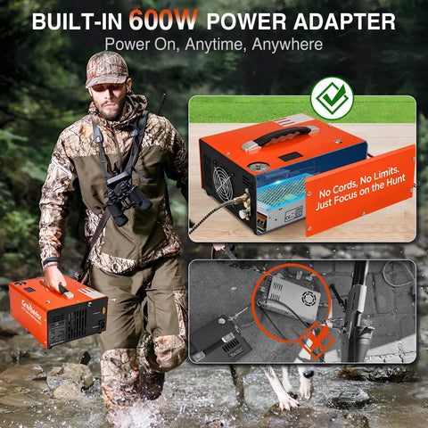 Portable PCP Air Compressor 4500Psi 350W Oil Free Fast Fill Pump With Auto Shut Off Dual Power 12V DC And 110V AC For Paintball Air Rifle And HPA Tanks Safe And Reliable High Performance Gear