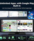 11 Inch AI CarPlay Screen With Gemini AI And Google Play Apps And Wireless Android Auto displaying YouTube and navigation apps.