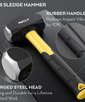 3lb sledge hammer with rubber handle and forged steel head part of 8 Piece Rock Hounding Gear Kit With 3lb Sledge And 32oz Rock Hammer