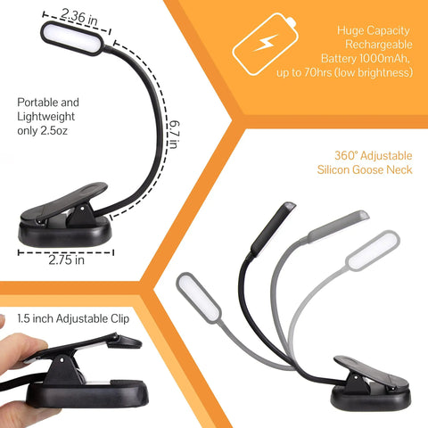 Amber Reading Light Clip On For Bedtime Reading With Dimmable Red Amber Mixed Modes 360 Degree Flexible Neck Portable Travel Night Light For Reading In Bed