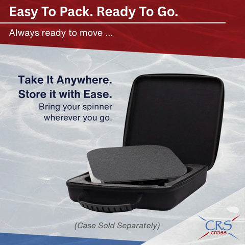 CRS Cross Figure Skating Spinner in open black carrying case with gray foam insert