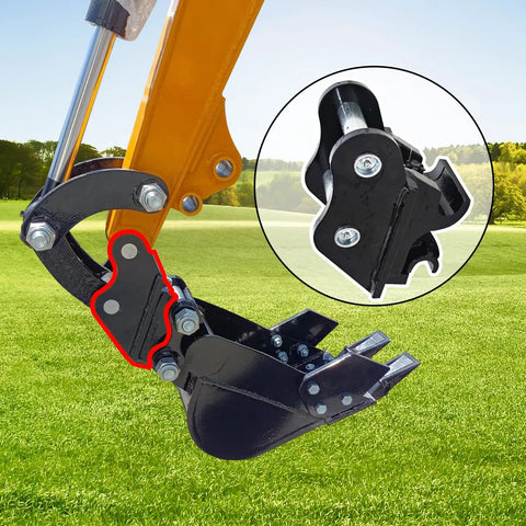 Heavy Duty Quick Coupler For Mini Excavators Under Three Tons Easy Quick Change Hitch Attachment Compatible With Buckets Rakes And Rippers Gives You Do It All Attachment Capabilities On The Job Black Finish installed on mini excavator