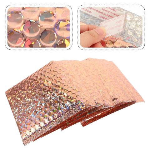 Stack of 20 Pack Air Cushion Mailers 15x13cm Self Sealing Padded Shipping Bags For Clothes shown in rose gold color