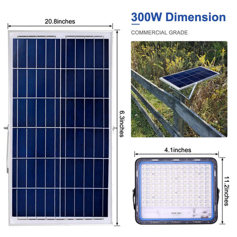 Ultra Bright 300W Solar Flood Light With 35000 Lumens Dusk To Dawn 6500K IP68 Waterproof Security Light panel dimensions.