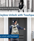 Person using Touchscreen Keypad Smart Deadbolt With Wi Fi And Bluetooth, Keyless Entry And Remote Control Via App, Passcode Or Mechanical Key Backup, Works With Alexa Front Door Lock Easy Install Security Upgrade For Home