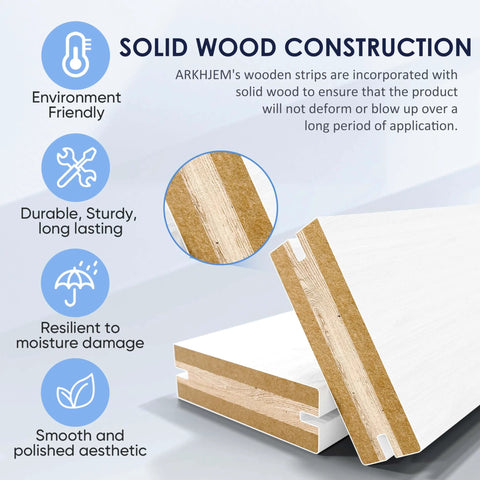 Solid wood construction detail showing durable, sturdy materials with cross-section view, highlighting design features.