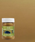 Brass Metallic Satin Paint 6 Oz Water Based Interior Finish With Low VOC Intermixable Formula jar on brass background