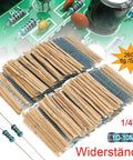 2600 Piece Resistor Kit With 130 Values 0.25W 1% Metal Film Resistors For DIY Electronics Nerds And Arduino Builders RoHS Compliant Includes Color Coded Storage Box And Quick Access Chart displayed with close-up of components.