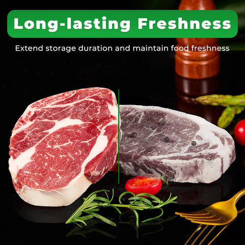 Vacuum Seal Bags Pack Of 50 6 By 10 Inch Textured Sealing Bags Commercial Grade BPA Free Heavy Duty For Food Storage Meal Prep And Sous Vide Cooking Must Have For Freezer Storage on display with fresh meat and vegetables