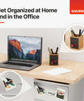 Office setup with Adhesive Backed Magnetic Sheets 8x10 Inches Black 3 Pack For Fridges Whiteboards And Metal Surfaces holding photos.