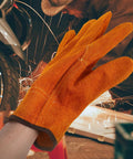 Full Leather Short Welding Gloves for Men, Heat Resistant and Abrasion Resistant Hand Protection in workshop