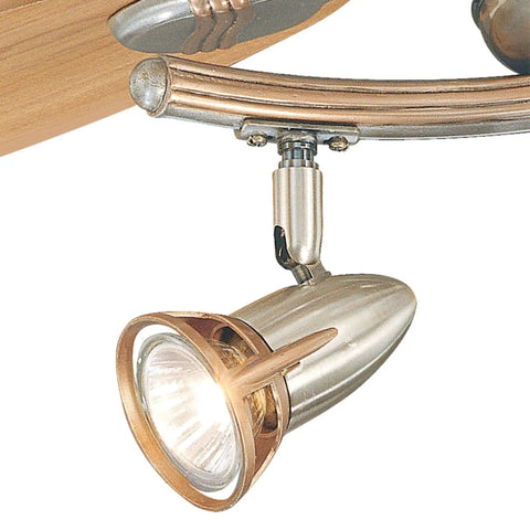 Close-up of spot light kit with GU10 bulb on 44 Inch Indoor Ceiling Fan With Light And LED, Brushed Nickel Copper Accents.