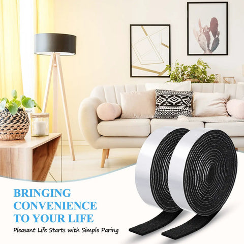 Self Stick Felt Strips With Adhesive Backing Four Rolls For Furniture Protection And DIY Projects Durable 1 Inch Wide By 120 Inch Long Each Black Heavy Duty Polyester shown in living room.