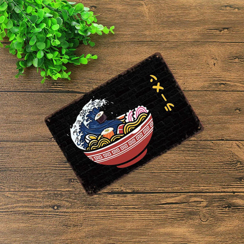 Vintage Metal Sign Ramen Noodle Soup Tin Wall Art 8 By 12 Inch For Kitchen Home Bar Office Decor with wave design on table.