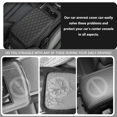 Must Have Upgraded Car Center Console Cover With Microfiber Leather Armrest Cushion And Dual Storage Pockets Universal Fit Car Armrest Storage Box For All Cars Black, shown installed.