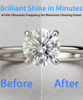 Top Notch Ultrasonic Cleaner, 20 Oz Stainless Steel Tank, Digital Timer And Five Deep Cleaning Modes For Scraping Off Stubborn Gunk On Jewelry, Glasses, Watches And Dentures So They Snap And Shine Like New - before and after cleaned diamond ring
