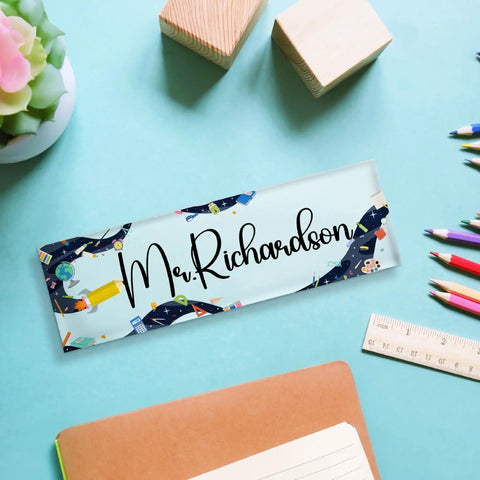 Customizable Teacher Desk Name Plate In 12 Designs And 9 Fonts, Available In 2 Sizes, Acrylic Office Name Plate Gift For Teachers