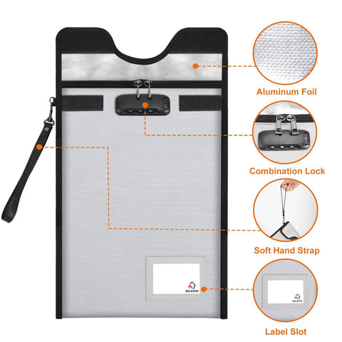 Go-To Fireproof Document Safe With Lock 5200F showing front view with combination lock, zipper pouch, and label slot