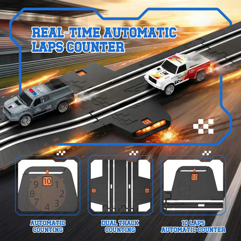 9.86Ft 2-In-1 Slot Car Track Set With Four Cars Dual Racing Mode Battery Or Electric Power visible lap counter