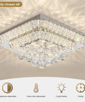 20 Inch Crystal Ceiling Light Flush Mount with Remote Control, square design, K9 crystal, stainless steel, modern chandelier