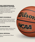 NCAA Final Four Edition Basketball Official Size 29.5 Inch With High Definition Pebble Grip and deep channels shown on side view.