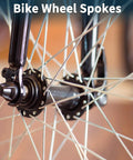 Close-up of Bike Wheel Spokes Set, 14G, 265mm Length, Carbon Steel Galvanized With Silver Tone Nipples, installed on hub.