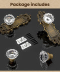 Package contents of Antique Bronze Dummy Door Knobs Two Pack with Crystal Glass Interior Handles shown with components