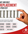 Nut And Bolt Replacement Set For Eureka And Sanitaire Upright Vacuums, Chrome Plated Steel Round Handle Fittings, Six Pack