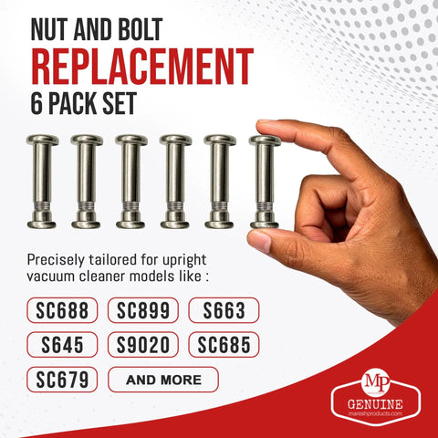 Nut And Bolt Replacement Set For Eureka And Sanitaire Upright Vacuums, Chrome Plated Steel Round Handle Fittings, Six Pack