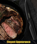 Eight Piece Steak Knife Set With Stainless Steel Serrated Blades, Rust Resistant Nonstick Coating, Elegant Black Handles