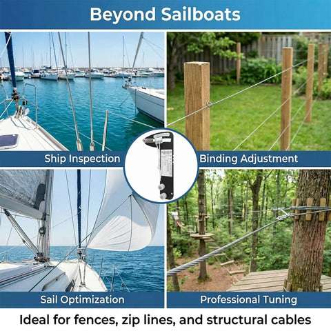 PT-1 Professional Hands-Free Sailboat Rigging Tension Gauge for Accurate Force Readings in Forestays and Shrouds and Standing Rigging Measures 2.55mm 3mm and 4mm Wire Rope with ±5% Accuracy Up to 360 Kg (800 Lb), for sails, fences, zip lines