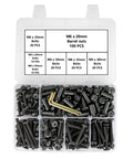 Built Different Black M6 Furniture Connector Bolts Assortment Kit with hex caps, barrel nuts, and drive tool in storage box.