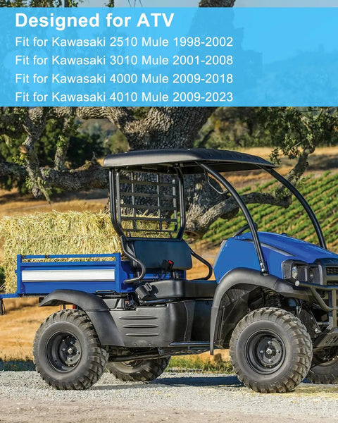 Blue ATV side view with hay bale, showcasing Front Axle Suspension Knuckle Wheel Bearing Collar Kit for Mule ATV Direct Fit Replacement.