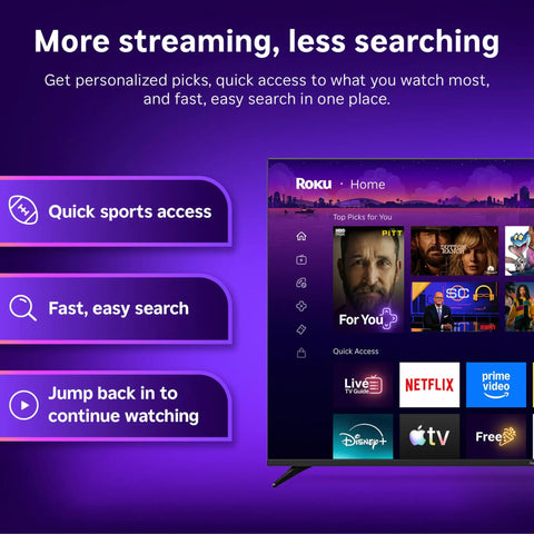 Next Level HD Media Stick Player With Clutch Voice Remote For Smooth Streaming Of Live TV Free Movies And Your Favorite Apps interface on a TV.